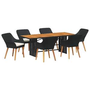 Juego de comedor de jardín de 7 piezas de ratán sintético negro y marrón, muebles de patio - Product Image 2