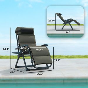 2 Sedie Sdraio Reclinabili Grigie da Esterno con Cuscino Poggiatesta e Vassoio Laterale per Piscina - Product Image 3