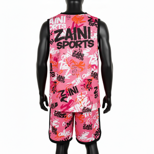 ชุดเสื้อและกางเกงบาสเก็ตบอลชาย คุณภาพสูง 180 GSM ผ้าตาข่ายน้ำหนักเบา สีชมพู-ดำ พิมพ์โลโก้ตามสั่ง สำหรับผู้ชาย - Product Image 2