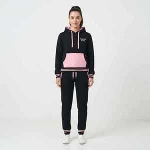 Women's Black <b>Pink</b> Color Blocked Hooded <b>Tracksuit</b> Set Full Sleeve Sporty Knitted 2-Piece Long Regular Fit All Seasons Wear - Product Image 3