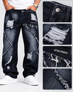 Jeans larges déchirés pour hommes Eftah Sports, style hip-hop, coupe ample, prix abordable, conception personnalisée OEM, prix de gros - Product Image 6