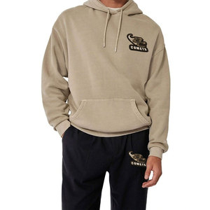 Sweat-shirt à capuche beige pour homme, logo Comets brodé, poche avant, coupe classique, molleton de coton, vêtement décontracté pour l'automne - Product Image 1