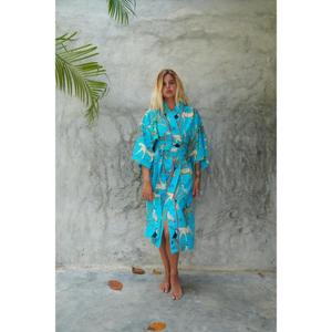 Womens Tropical Animal Print Kimono Robe Turquoise Boho Beach Cover Up Lightweight Summer <b>Cardigan</b> - Product Image 1