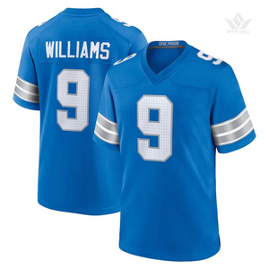 Williams #9 Blue American Football Jersey Men's V-Neck Breathable <b>Mesh</b> <b>Short</b> Sleeve Regular Fit Team Numbers Print - Product Image 1