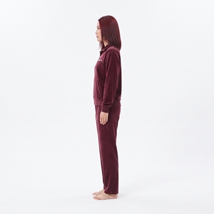 <b>Women's</b> <b>Velour</b> Winter Sweatsuit Half Zip Burgundy <b>Velour</b> Sweatshirt Wide Leg Pants 2 Piece Casual Matching <b>Tracksuit</b> Set - Product Image 4