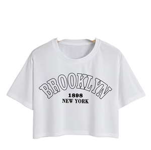 เสื้อครอปแขนสั้นคอกลมสไตล์สตรีทแวร์ ระบายอากาศได้ดี ผลิตจากผ้าฝ้ายถัก 100% พิมพ์ลายโลโก้ สำหรับผู้หญิง - Product Image 4