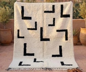 Único Beni ourain alfombra suave dormitorio alfombra marroquí Boho Beni Ourain Albertina mano anudada lana algodón negro Beige alfombra - Product Image 6