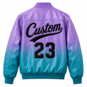 Wholesale Manufacturer <b>Men's</b> PU Leather <b>Varsity</b> <b>Bomber</b> <b>Jacket</b> Custom Embroidery OEM Streetwear - Product Image 2