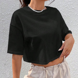เสื้อยืดครอปท็อปผ้าฝ้ายระบายอากาศสำหรับผู้หญิง ทรงหลวม แขนสั้น ใส่สบายในฤดูร้อน รับผลิตแบบ OEM ปรับแต่งได้ - Product Image 3