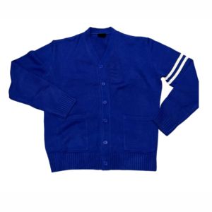 Women's Blue Yellow Color Blocking Cardigan V-Neck Full Sleeve Preppy Style Button Front Pockets 100% Acrylic Knit Sweater - Product Image 4