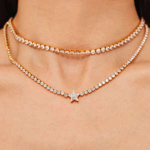 Collar de Tenis Personalizado con Moissanita, Lujoso Collar de Cadena con Piedras Redondas, Joyería para Boda, Regalo - Product Image 1