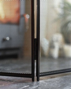 Cambridge Arch Metal Fireplace <b>Screen</b> Three Panel Folding Fine Mesh Spark Guard Freestanding Hearth <b>Protector</b> Black Finish - Product Image 4