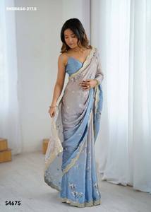 Designer Fancy Party Wear Attractive <b>Satin</b> Chiffon with Printed & Sequence Embroidered Saree- <b>Blouse</b> Collection Wholesale Supply - Product Image 5