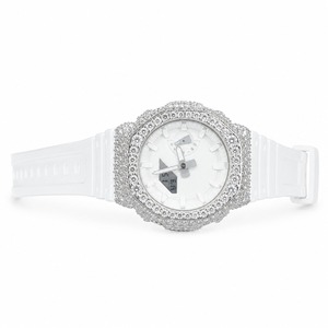Montre analogique-numérique de luxe pour femmes avec boîtier en strass polygonal, bracelet en silicone, mouvement à quartz - Product Image 3