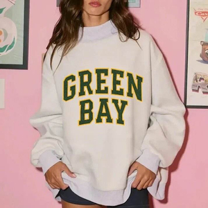 Sudadera Oversize de Cuello Redondo Personalizable con Estampado de Letras Green Bay para Mujer, 100% Algodón, Hombro Caído, Manga Larga, Otoño - Product Image 1