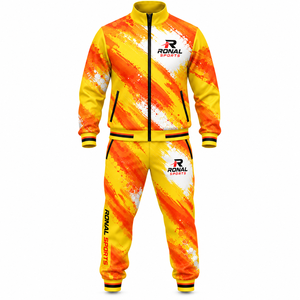 Men's Full-Length Tracksuit Yellow Orange Hand-Painted Print Sporty Jogging Wear with Side Pockets Training Track <b>Suit</b> For Men - Product Image 1