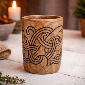 <b>Handmade</b> Wooden <b>Mug</b> With Traditional Chinese Laser Engraved Design Classic Home Use Drinkware Home Decoration Durable Customized - Product Image 2