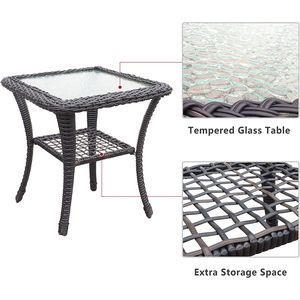 Set Bistrot da Esterno Premium in Vimini a 3 Pezzi con Tavolino Laterale con Piano in Vetro Temperato e Sedie a Dondolo per Giardini - Product Image 4