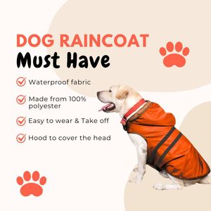 Adjustable Foldable Portable <b>Waterproof</b> Lightweight <b>Dog</b> Raincoat 100% Polyester All Seasons Hoodie for Medium/Large <b>Dogs</b> - Product Image 5