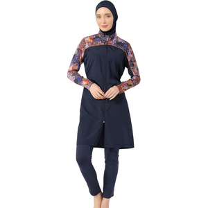 Nuevo Burkini de Dos Piezas para Mujer, Cuello Redondo, Corte Alto, Cierre Frontal Completo, Spandex/Poliéster, Estampado, Traje de Baño de Primavera - Product Image 4