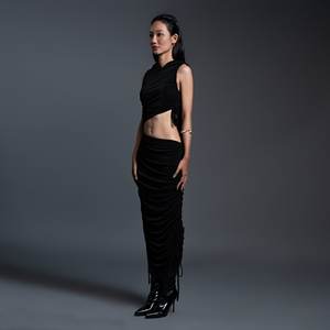 New Design Women's <b>Skirts</b> Black Straight <b>Skirt</b> Vietnam ODM Customize Size Knitted Shimmering <b>Jersey</b> Stretchy <b>Skirt</b> ANYSHAPE - Product Image 3