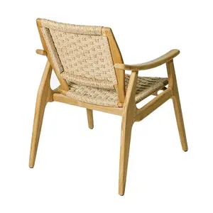 Chaise de salle à manger en teck massif de qualité supérieure, assise et dossier en corde tressée à la main, durable, écologique, légère, moderne, pour l'intérieur et l'extérieur - Product Image 5