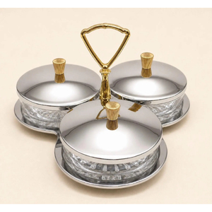 Classic Metal <b>Serving</b> Set Round <b>Lidded</b> <b>Bowls</b> Polished Gold Finish <b>with</b> Arched Stand for Dry Fruits and Nuts <b>Serving</b> <b>Bowls</b> - Product Image 4