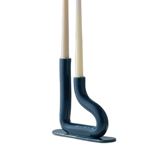 Modern curved blue double taper candle holder stylish home <b>decor</b> <b>table</b> centerpiece wedding party <b>decorative</b> candle stand - Product Image 1