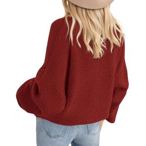 Pulls en laine bordeaux personnalisés pour femmes, tricot uni, col rond décontracté, poignets côtelés, manches longues - Product Image 2
