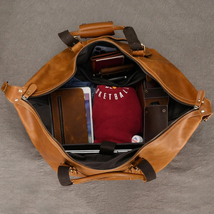 Bolsa de Viaje Unisex de Cuero Genuino con Cierre de Cremallera, Capacidad de 30-40L, Compartimento Interior, Estilo Casual - Product Image 4