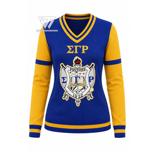 Custom Wholesale Greek Sigma Gamma Rho Sorority Clothing Chenille Embroidered College Striped Cardigan Sweater - Product Image 1
