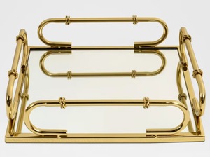 Plateau décoratif carré plaqué or avec poignées tubulaires, style Art Déco, pour table basse - Product Image 3