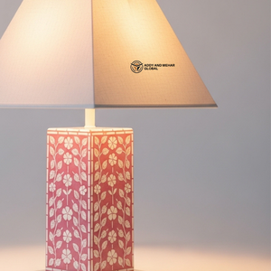 Lampe élégante en os rose incrusté |   Lampe de table florale faite à la main pour la décoration moderne de la maison - Product Image 3