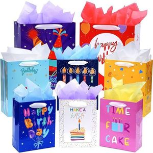 Confezione da 8 Sacchetti Regalo di Compleanno Assortiti con Manici in Nastro, Riutilizzabili in Carta Velina, Inclusi 2 Extra Large da 38 cm, 3 Grandi da 33 cm, 3 per Feste - Product Image 1