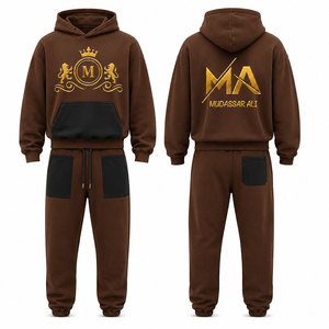 Chándal Marrón para Hombre Mudassar Ali, con Capucha, 100% Algodón, Logotipo Estampado en Foil, Cordón Ajustable, Ropa Casual de Otoño, 480+ gsm - Product Image 1