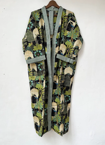 Bata Kimono con Estampado de Dibujos Animados para Mujer, Suave y Transpirable, de Algodón, para Verano, Hecha a Mano, ODM, Cuello en V, Cintura Elástica, Largo Completo - Product Image 4