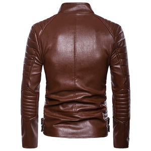 Nouvelle arrivée : veste en cuir pour homme, grande taille, col montant, fermeture éclair, veste en cuir PU, veste en cuir de moto - Product Image 4