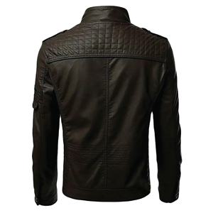 Veste de moto en cuir PU pour homme, col montant, fermeture éclair, couleur unie, coupe ajustée, longueur normale, hiver, séchage rapide, respirante - Product Image 2