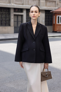 Conjunto de 2 Piezas para Mujer: Blazer Largo de Seda con Cuello Entallado y Manga Larga, Tejido Sólido Transpirable, Asimétrico, Formal de Oficina - Product Image 5