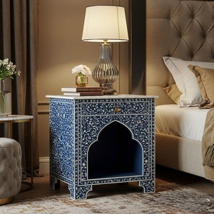 Wholesale Handmade Bone Inlay Nightstand with 2 <b>Drawers</b> Luxury Bedside Cabinet Geometric <b>Side</b> Table for Home Hotel Furniture - Product Image 5