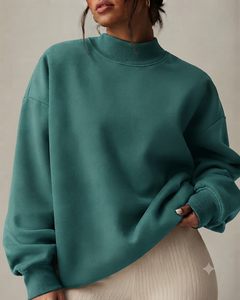 เสื้อสเวตเชิ้ตคอเต่าทรงโอเวอร์ไซส์สำหรับผู้หญิง สีเขียวอมฟ้า ผ้าฝ้ายถัก แขนยาว ทรงหลวม สไตล์ฤดูใบไม้ร่วง - Product Image 1