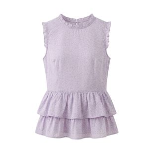Custom Pink Gingham <b>Women's</b> Blouse Contrast <b>White</b> Ruffle Trim Sleeveless Panelled Peplum Casual Summer <b>Top</b> - Product Image 4