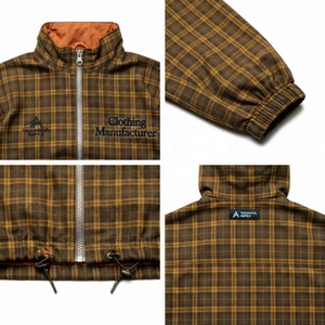 Blouson unisexe à capuche à carreaux avec logo brodé, coupe décontractée, coupe-vent, fermeture éclair sur le devant, mélange polyester-coton, idéal pour l'automne - Product Image 4