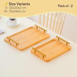 Juego de bandejas de servir de bambú premium con asas, bandeja de madera para desayuno, para servir café y té en la cocina - Product Image 5