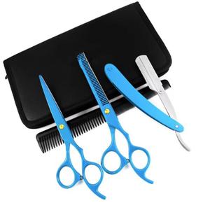 ชุดกรรไกรตัดผมสีน้ำเงินพร้อมกรรไกรซอยและหวีสำหรับใช้ในร้านเสริมสวย - Product Image 1
