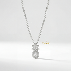 Colgante de Loto con Diamante Cultivado en Laboratorio en Forma de Lágrima con Cadena de Eslabones en Oro de 14K/18K, Joyería Elegante y de Lujo para Mujer, para Boda, Compromiso o Fiesta - Product Image 3