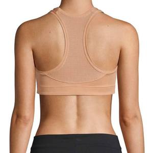 Soutien-gorge de sport dos nageur pour femme, maille respirante, maintien moyen, couleur unie beige, sans couture - Product Image 3