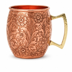 Taza de Cobre Puro, Taza de Cobre Sólido para Moscow Mule, Taza Vintage con Grabado Floral para Cerveza y Cócteles, para Restaurantes, Hoteles y Bares - Product Image 4