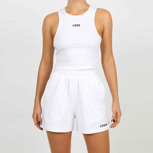 Débardeur court côtelé blanc basique pour femme, grande taille, ajusté, col rond, longueur courte, uni, haute qualité, personnalisé, décontracté, été - Product Image 4