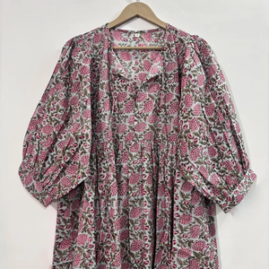 Vestido Casual Midi para Mujer, Tejido 100% Algodón, Liso, Manga Corta, Cintura Imperio, Estilo Babydoll, Cuello en V, Holgado, Funcional - Product Image 4